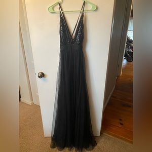 Black Sequin Deep V dress.